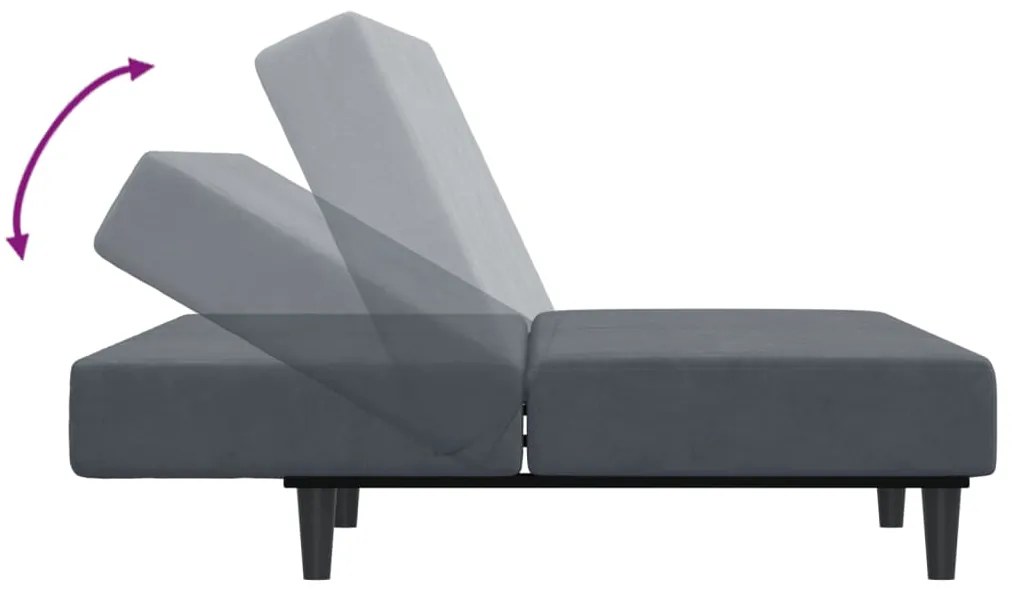 Sofá-cama 2 lugares c/ apoio de pés veludo cinza-escuro