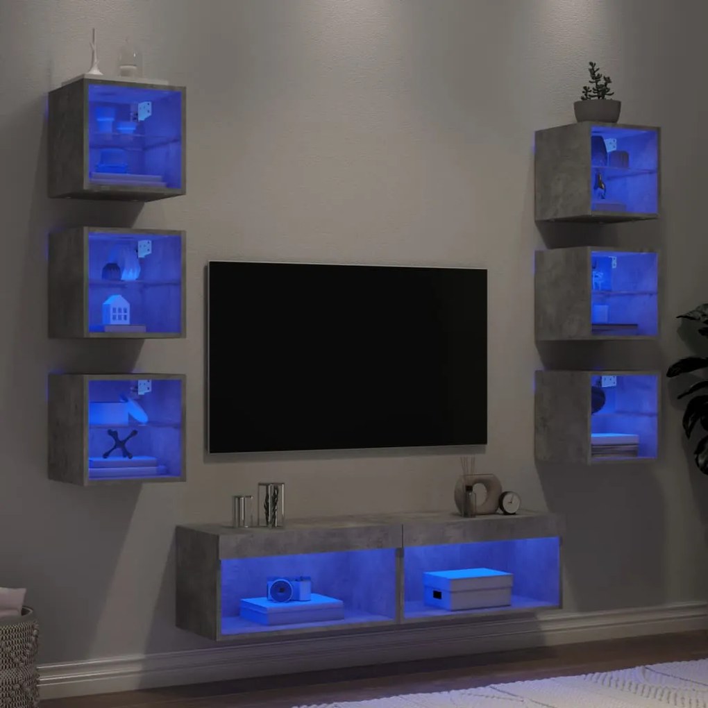 vidaXL 8 pcs móveis parede p/ TV c/ LEDs deriv. madeira cinza cimento