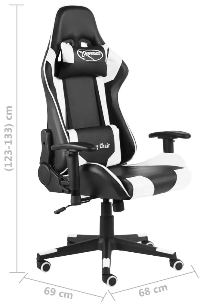 Cadeira de gaming giratória PVC branco