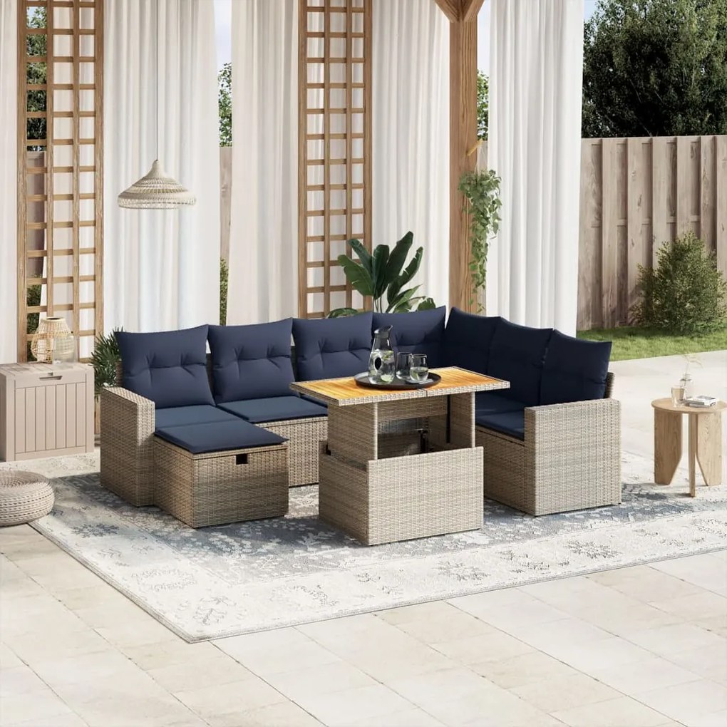 vidaXL 8 pcs conjunto sofás p/ jardim c/ almofadões vime PE cinzento