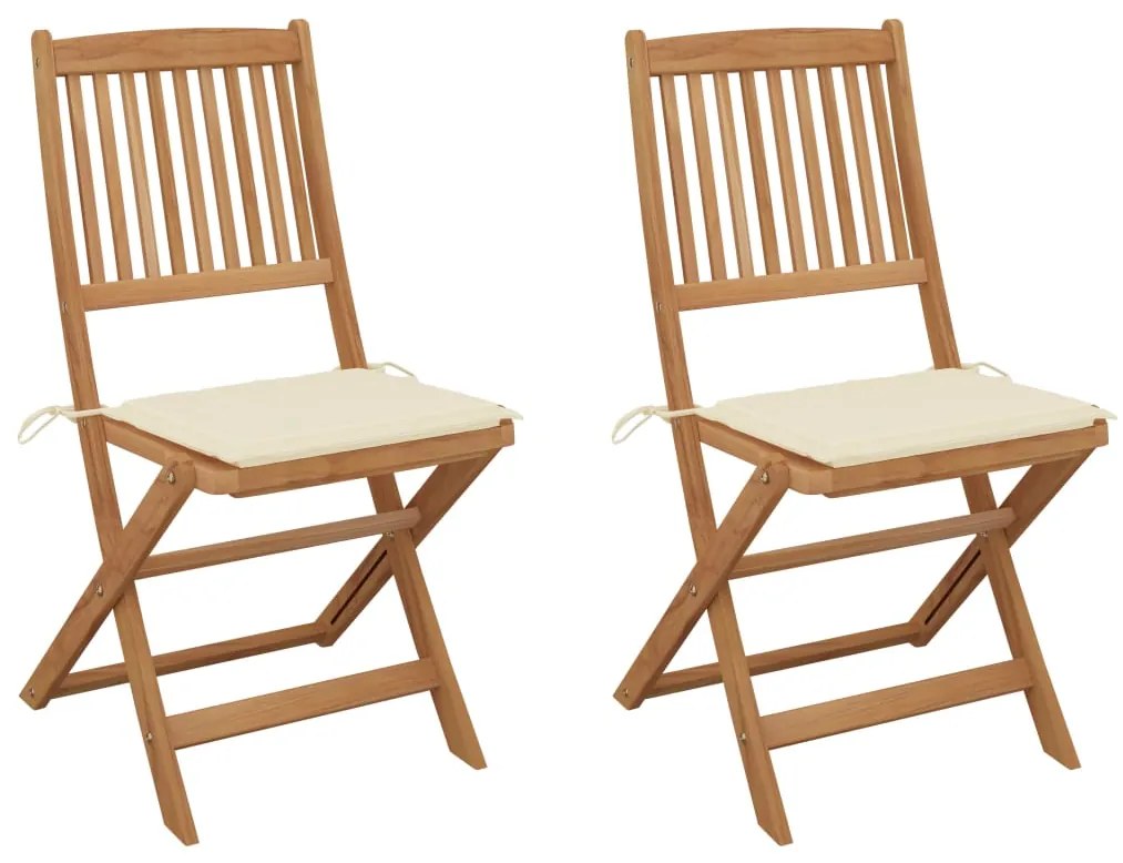 vidaXL Cadeiras de jardim dobráveis c/ almofadões 2 pcs acácia maciça