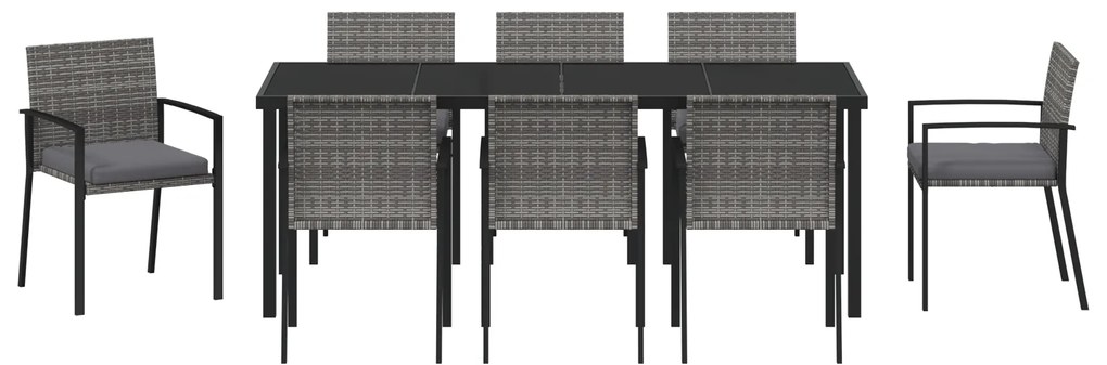 Conjunto de Jantar 9 Peças Cinza Rattan Poliéster
