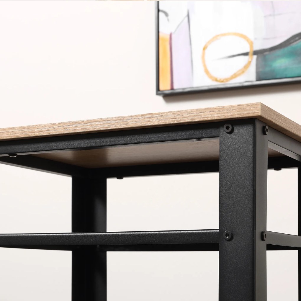 Mesa Auxiliar Mesa de Cabeceira Estilo Industrial com 2 Prateleiras de Grade de Metal e Pés Ajustáveis 45x35x75cm Carvalho e Branco