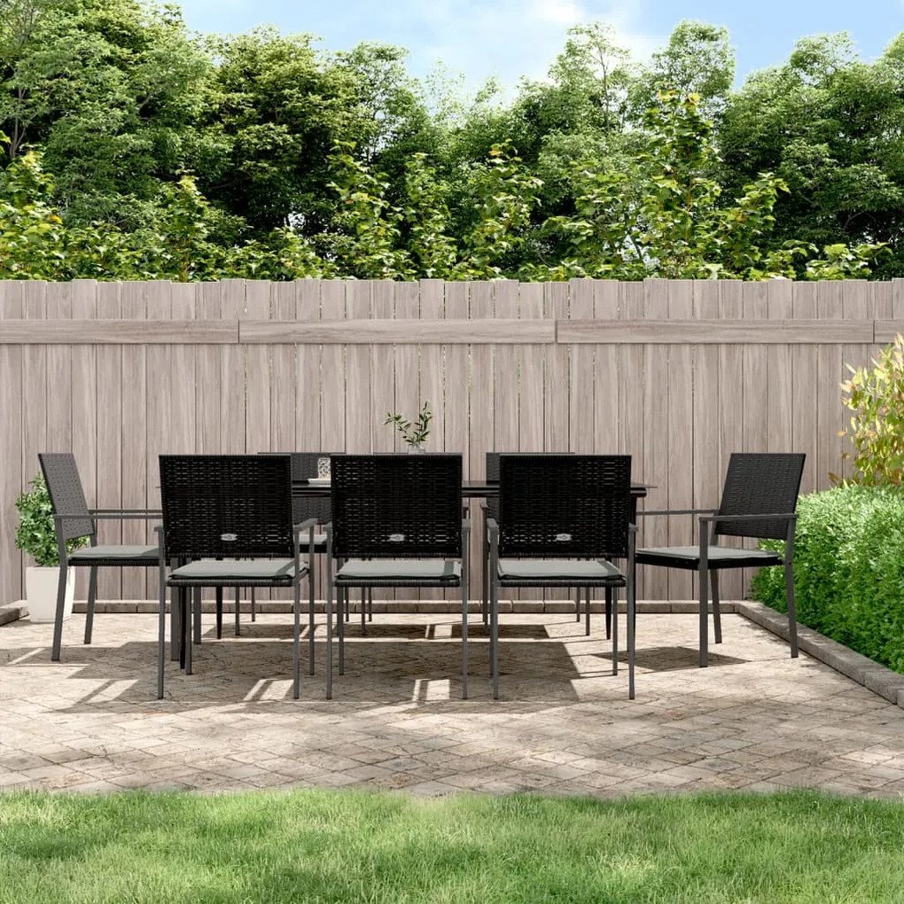 vidaXL 9 pcs conjunto de jantar p/ jardim com almofadões vime PE e aço