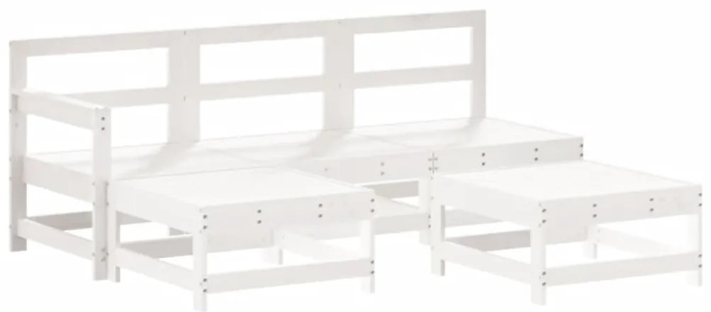 5pcs conjunto lounge jardim c/ almofadões madeira maciça branco