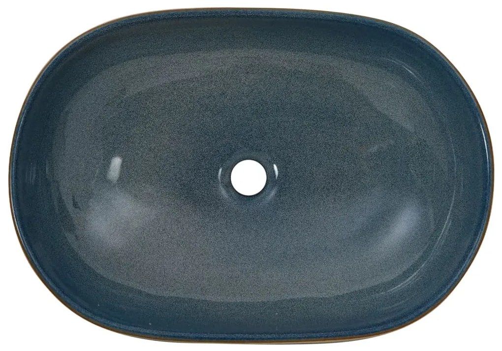 Lavatório bancada oval 59x40x14 cm cerâmica cor de areia e azul