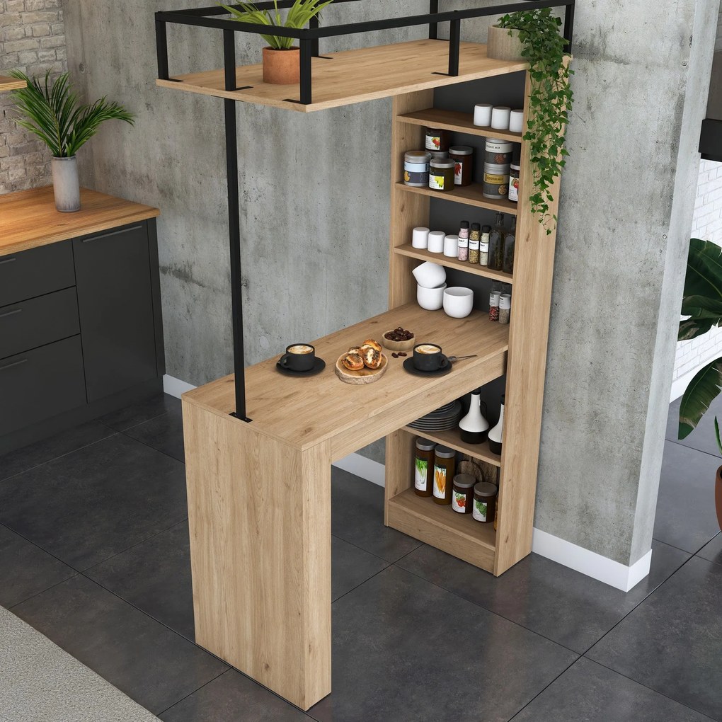 Mesa de Bar "Jane" com Estante - Nogueira e Preto - 120x198x55 cm- Des
