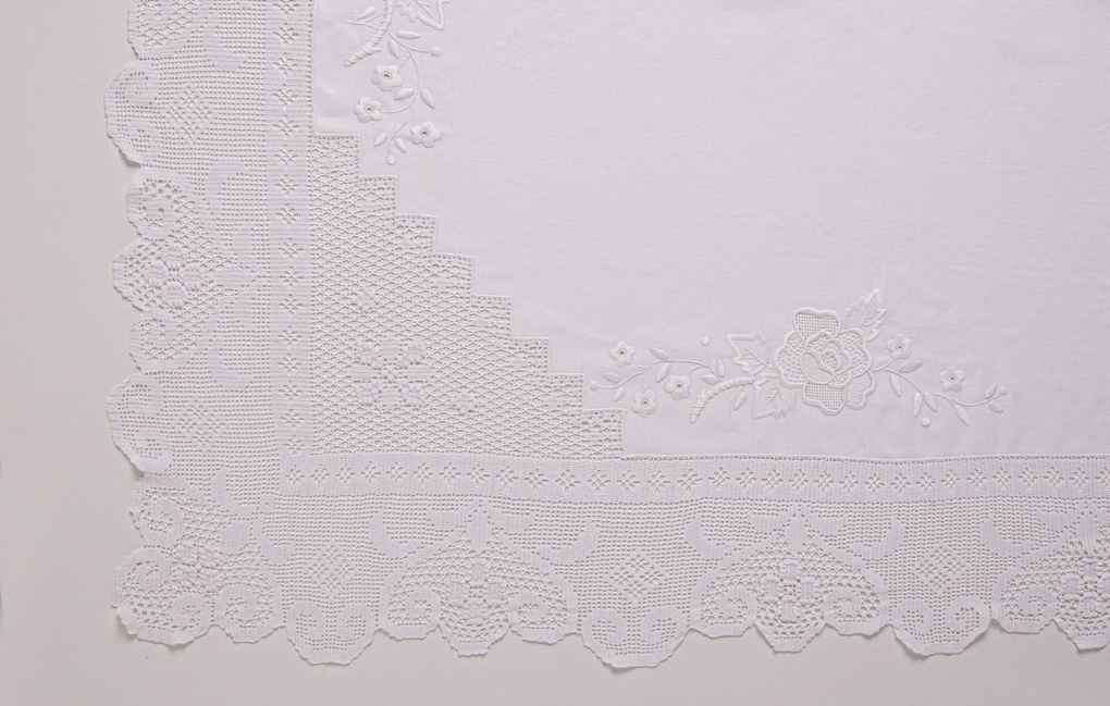 315x175 cm Toalha de mesa de linho bordada a mão C/ Crochê