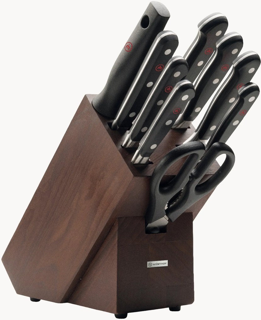 Bloco de facas em madeira de freixo Classic, conjunto de 9