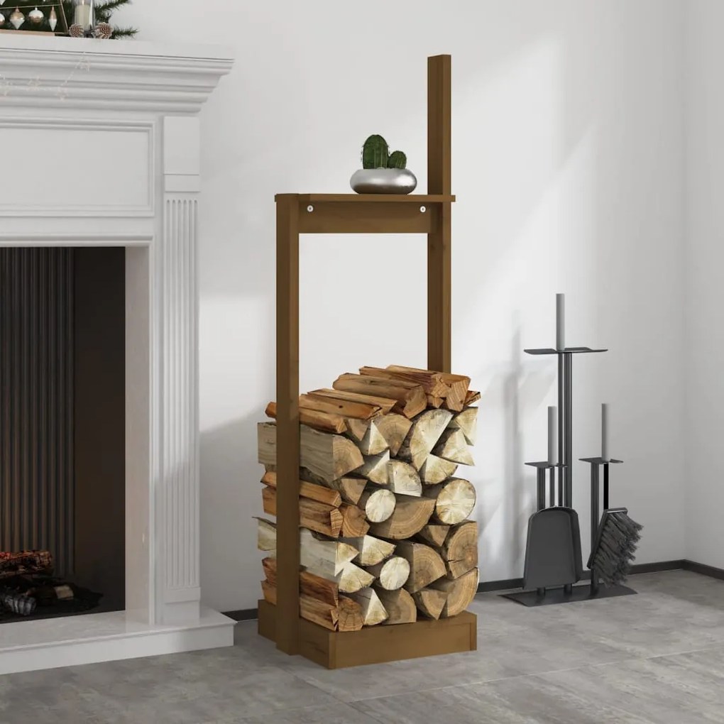 822619 vidaXL Suporte de lenha 33,5x30x110 cm pinho maciço castanho mel