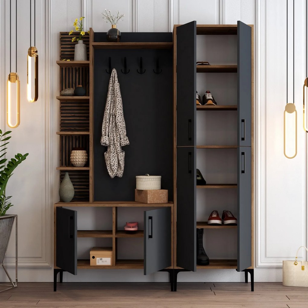 Hall Stand Viyana DA – Nogueira e Antracite – 150x200x35 cm