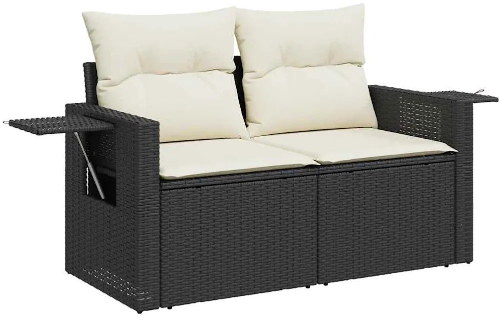 8 pcs conjunto sofás de jardim com almofadões vime PE preto