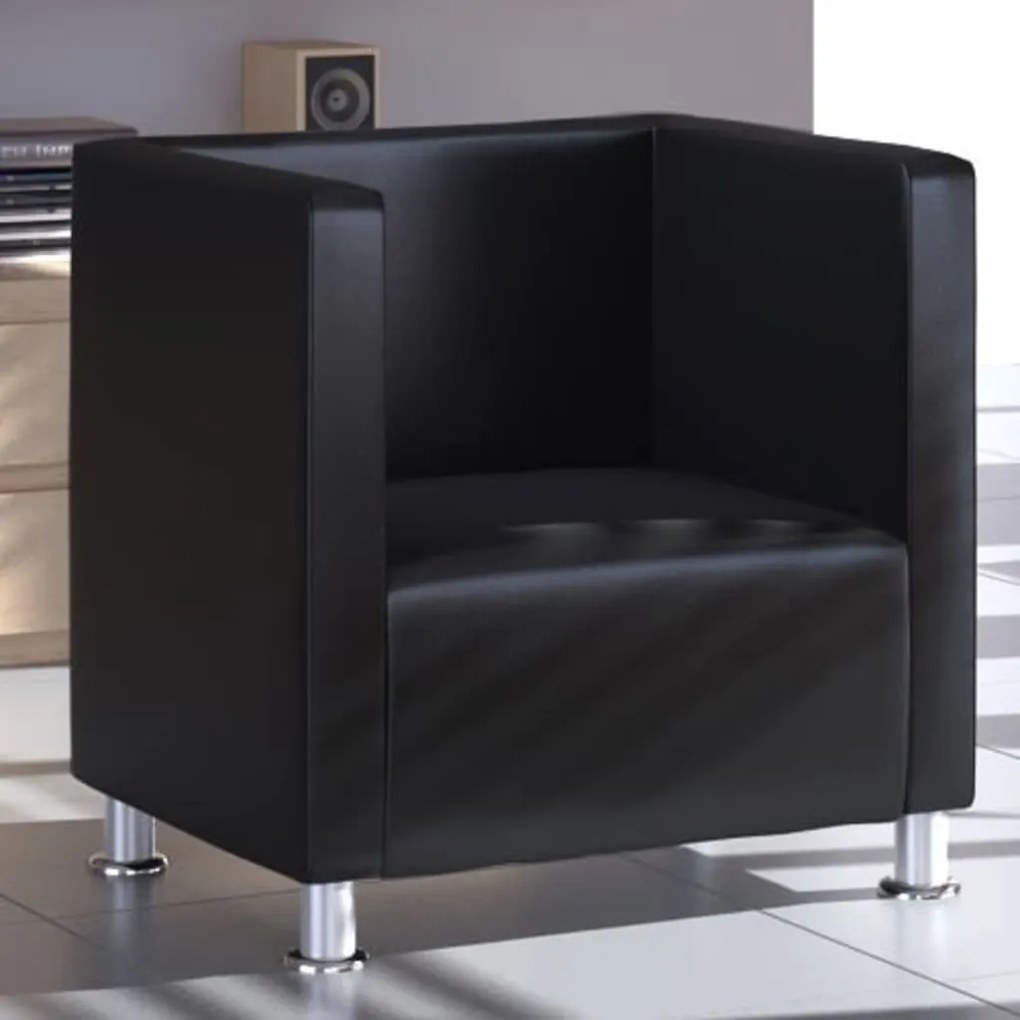 Poltrona Cube em couro sintético preto