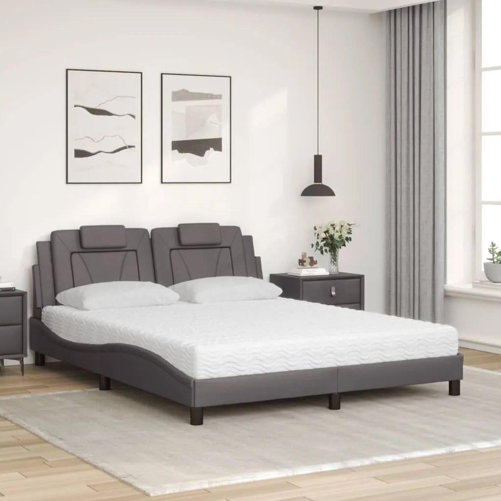 Cama com colchão 160x200 cm couro artificial cinzento