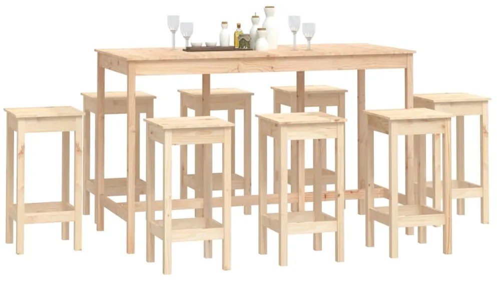 9 pcs conjunto de bar pinho maciço