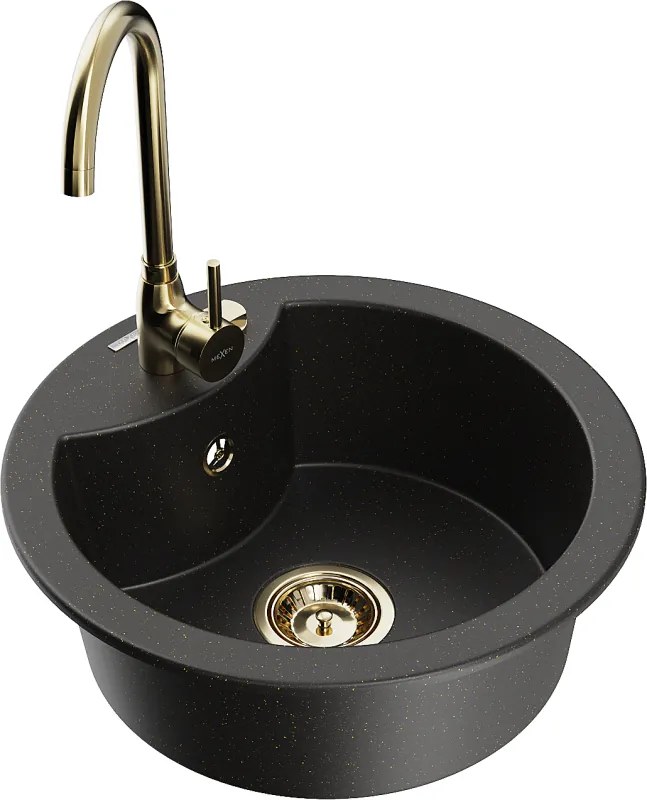 Mexen Diego lava-louças de granito 1 câmara com torneira de cozinha Telma, preto/dourado - 6512-75-670200-50