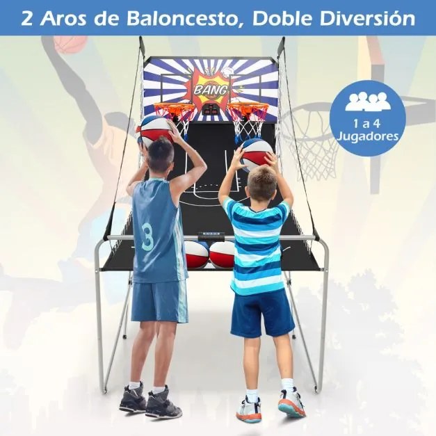 Máquina de basquetebol dobrável com Contador eletrónico e 8 jogos diferentes Azul e Branco