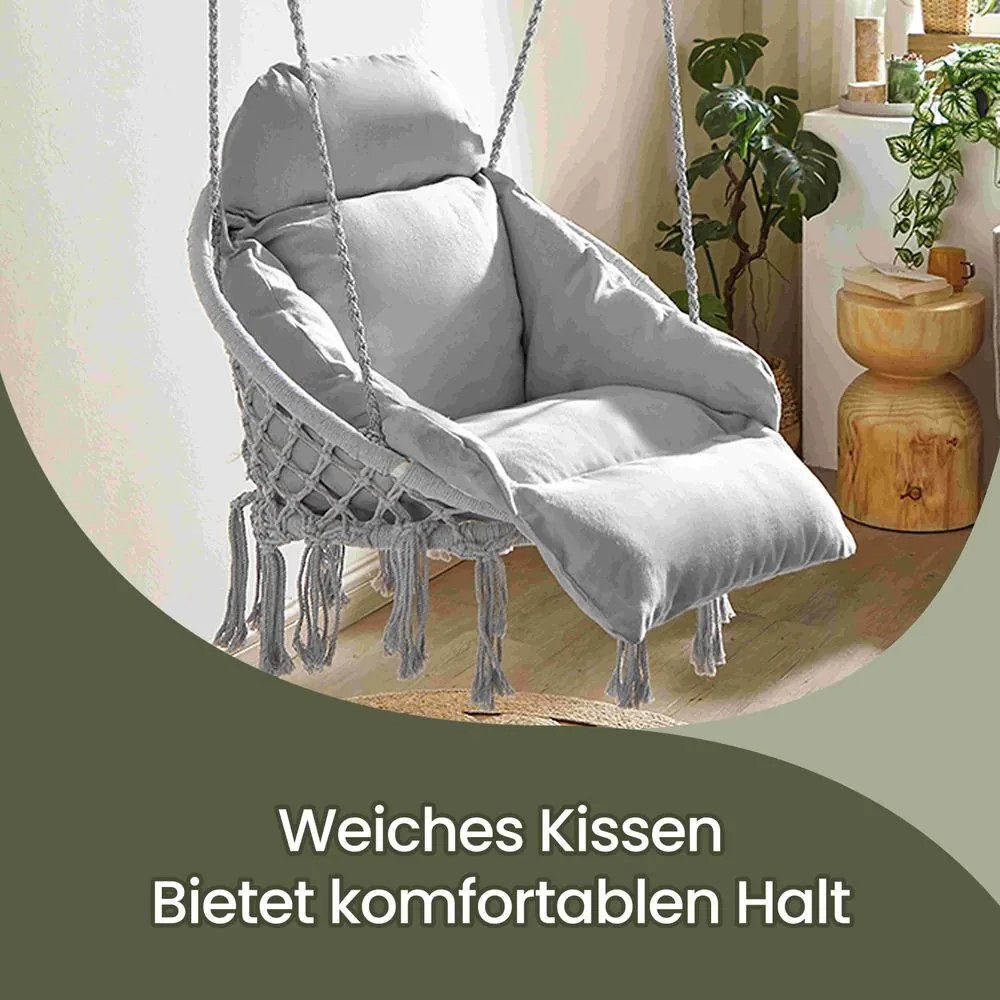 Cadeira suspensa descanso jardim, com capacidade de carga até 120 kg, baloiço suspenso Cinzento