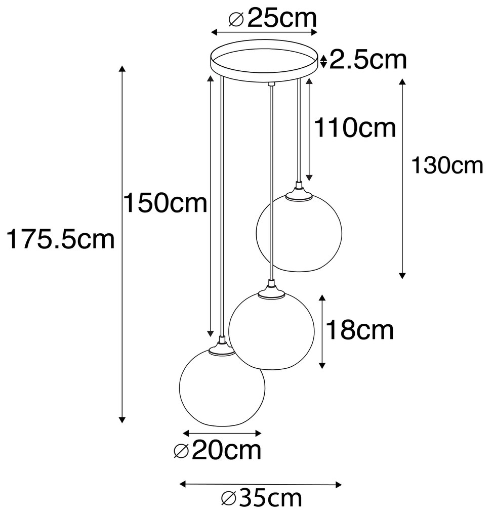 Candeeiro suspenso Art Deco preto com vidro fumê 3 luzes - Wallace Art Deco