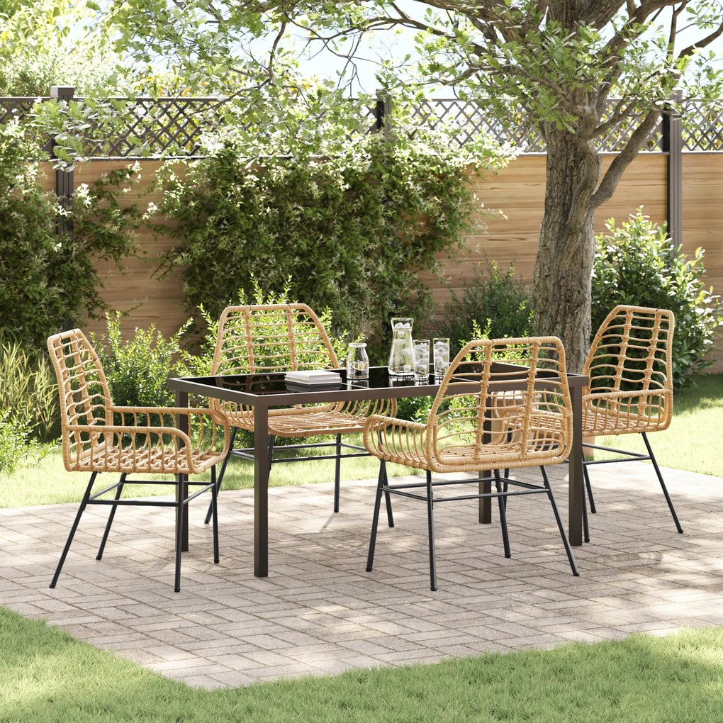 Conjunto de Jantar de Jardim 5 Peças Castanho Polyrattan