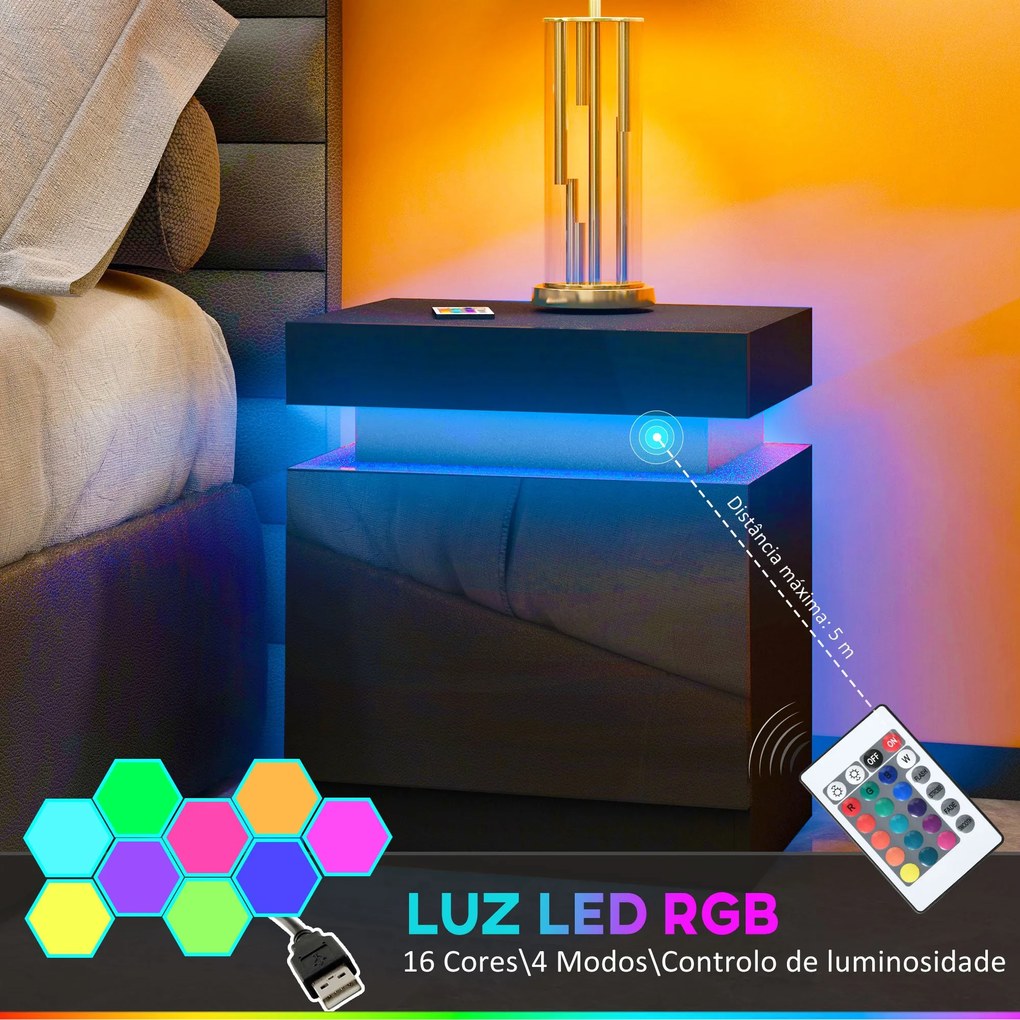 Mesa de Cabeceira com Luz LED Mesa de Cabeceira com Painel de Alto Bri