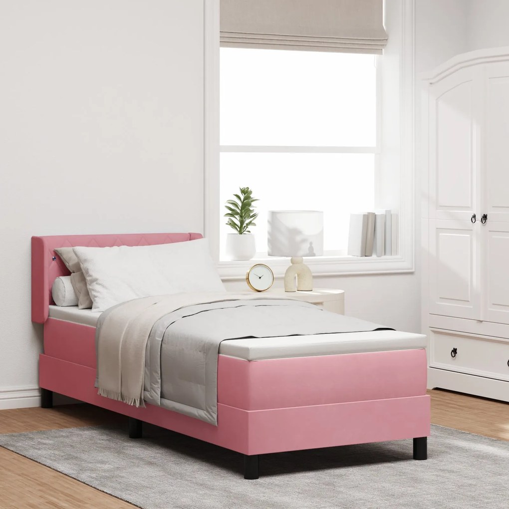 Cama Box Spring com Colchão Rosa 80x200 cm Veludo