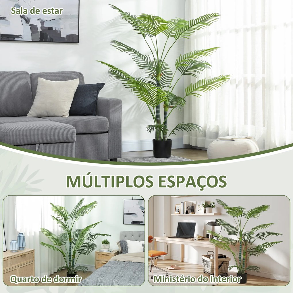 Planta Artificial Decorativa 170 cm Palmeira Artificial com Vaso e Folhas para Interior Casa Sala Escritório Verde