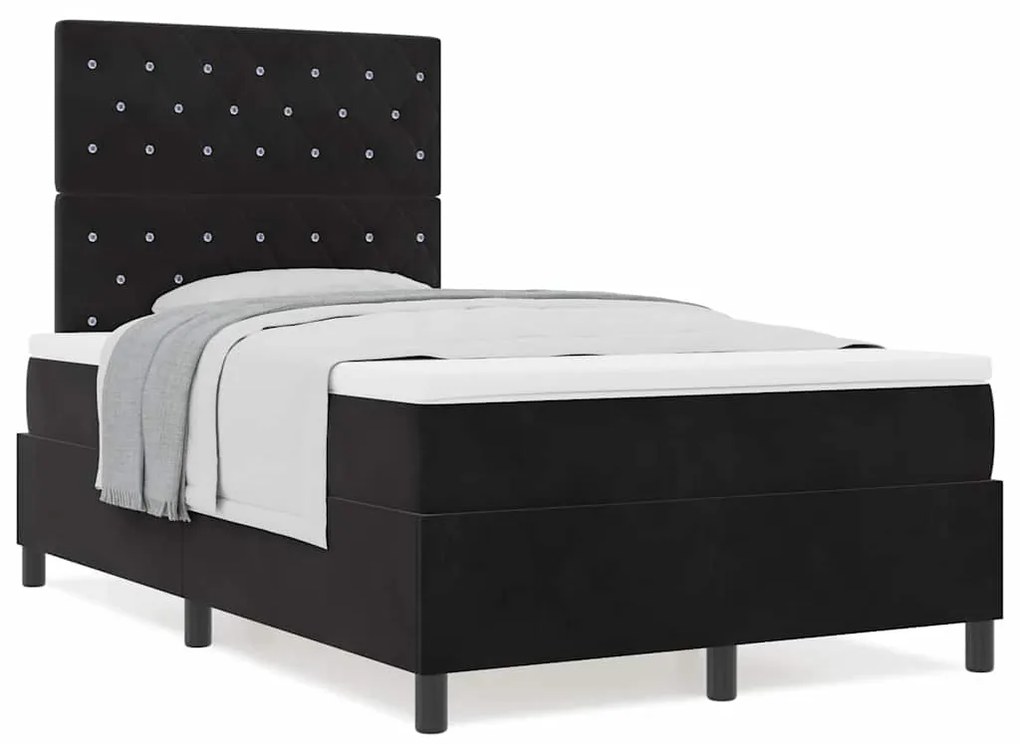 Cama Box Spring com Colchão preta Pequena Dobrada Veludo