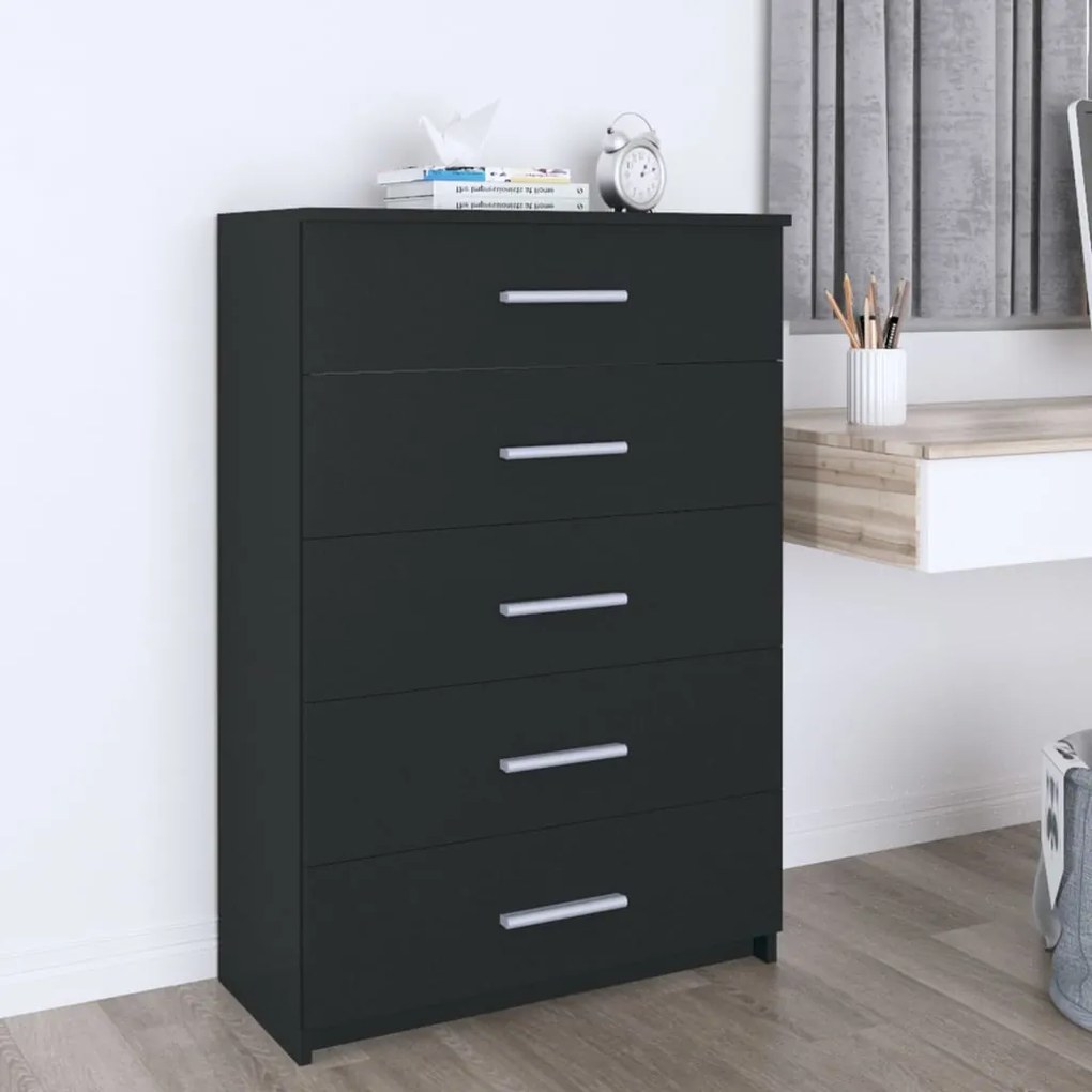 340231 vidaXL Cómoda 71x35x108 cm aglomerado preto