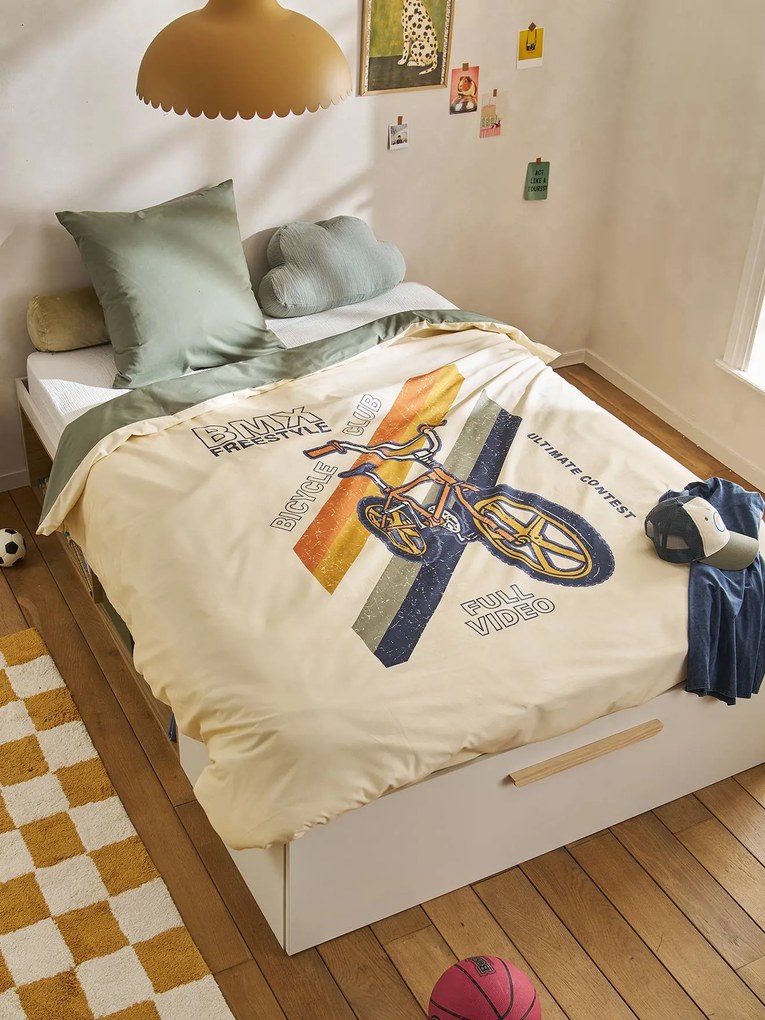 Conjunto de capa de edredão e fronha para criança BMX bege-areia