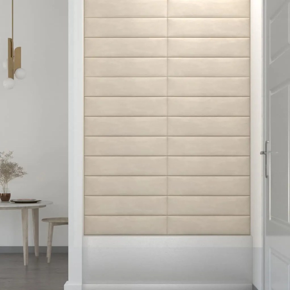 Painel de parede 12 pcs 60x15 cm veludo 1,08 m² cor creme