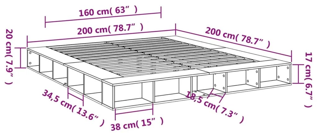 Estrutura de cama 200x200 cm derivados de madeira branco