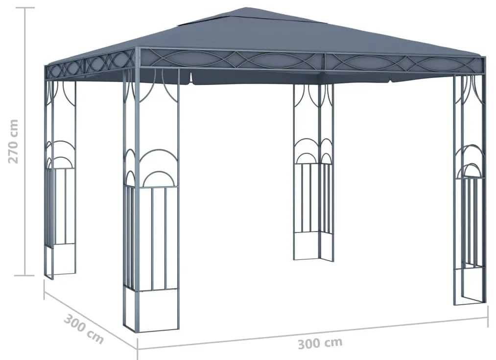 Gazebo com cordões de luzes LED 300x300 cm antracite