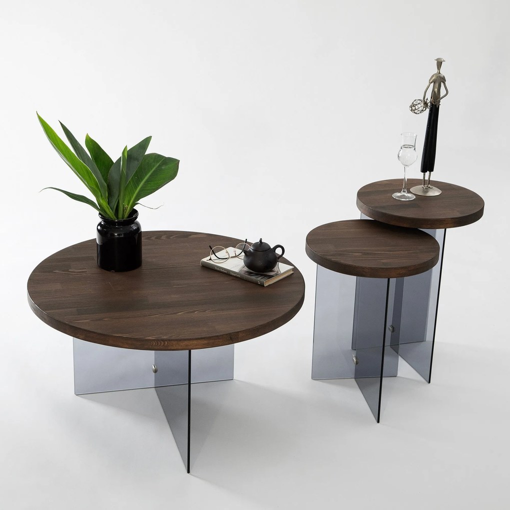 Conjunto de Mesas de Centro Serenity – Nogueira e Cinzento Escuro – 35