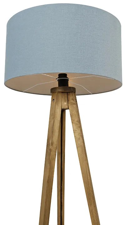 Candeeiro rústico tripé vintage em madeira com cúpula azul claro 50 cm - Tripod Classic Rústico