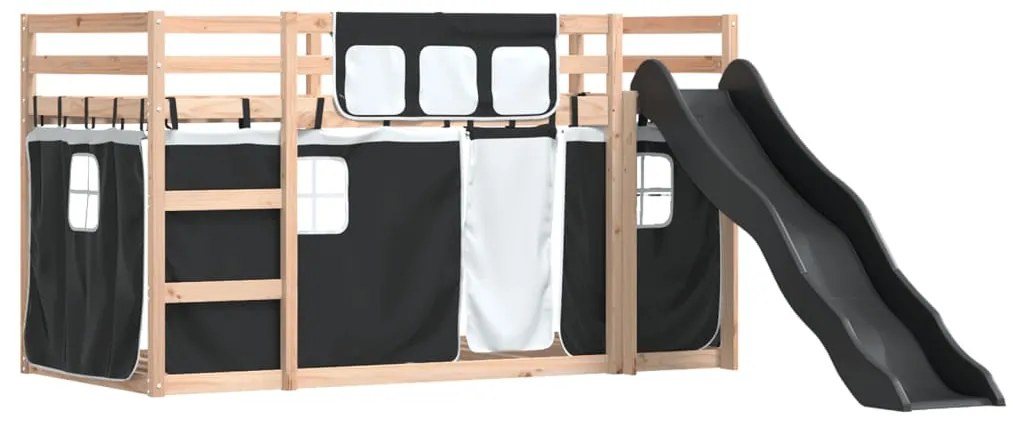 Beliche com escorrega e cortinas 90x200 cm branco e preto