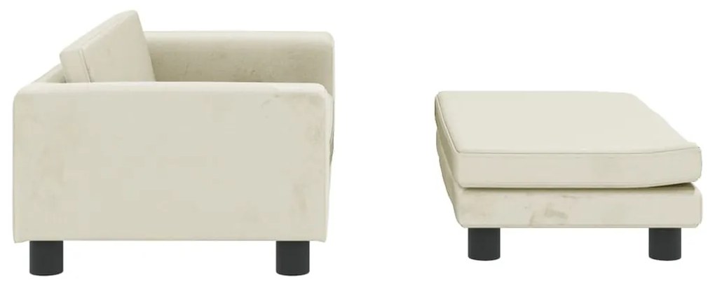 Sofá infantil com apoio de pés 100x50x30 cm veludo cor creme