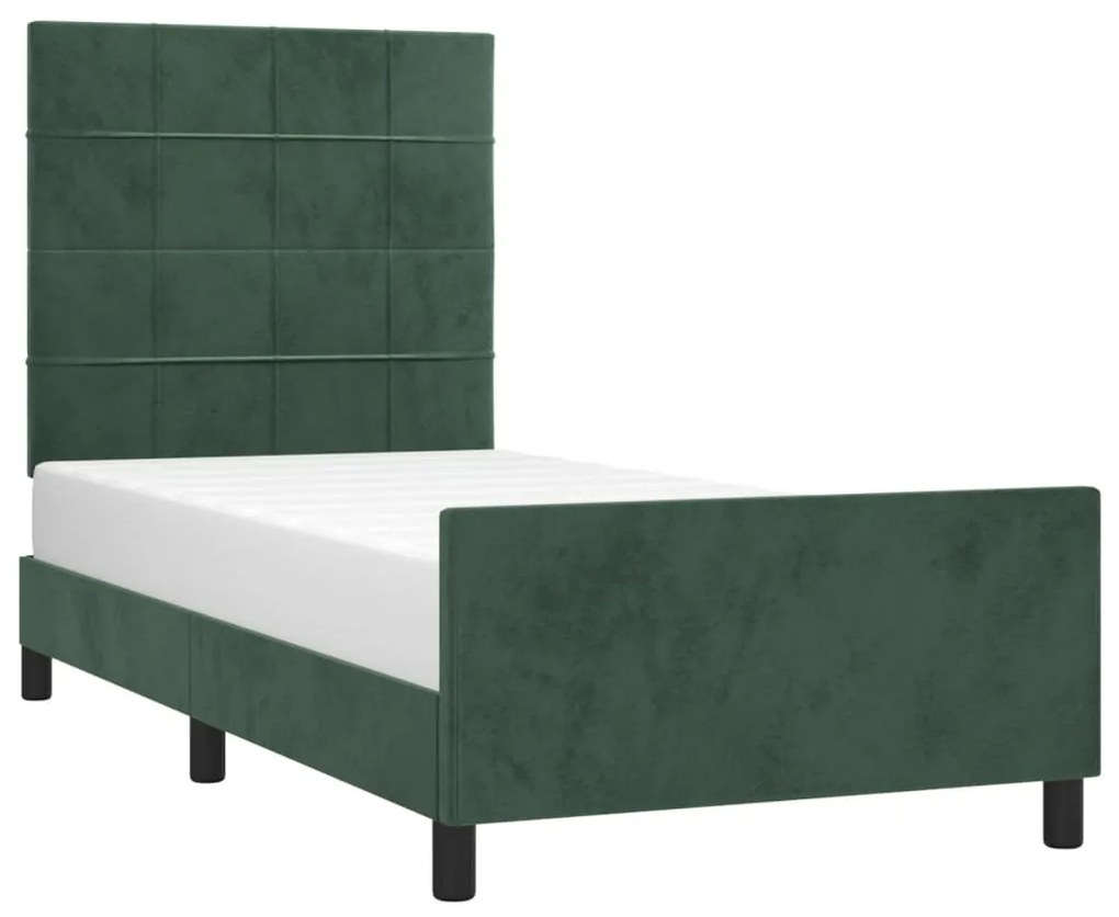 Estrutura de cama sem colchão 90x200 cm veludo verde-escuro