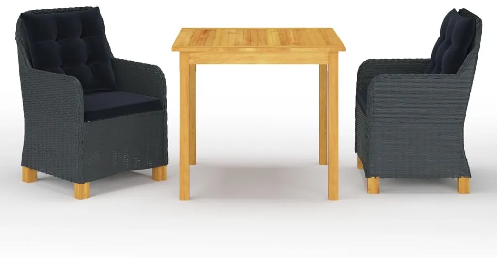 vidaXL 3 pcs conjunto de jantar para jardim cinzento-escuro