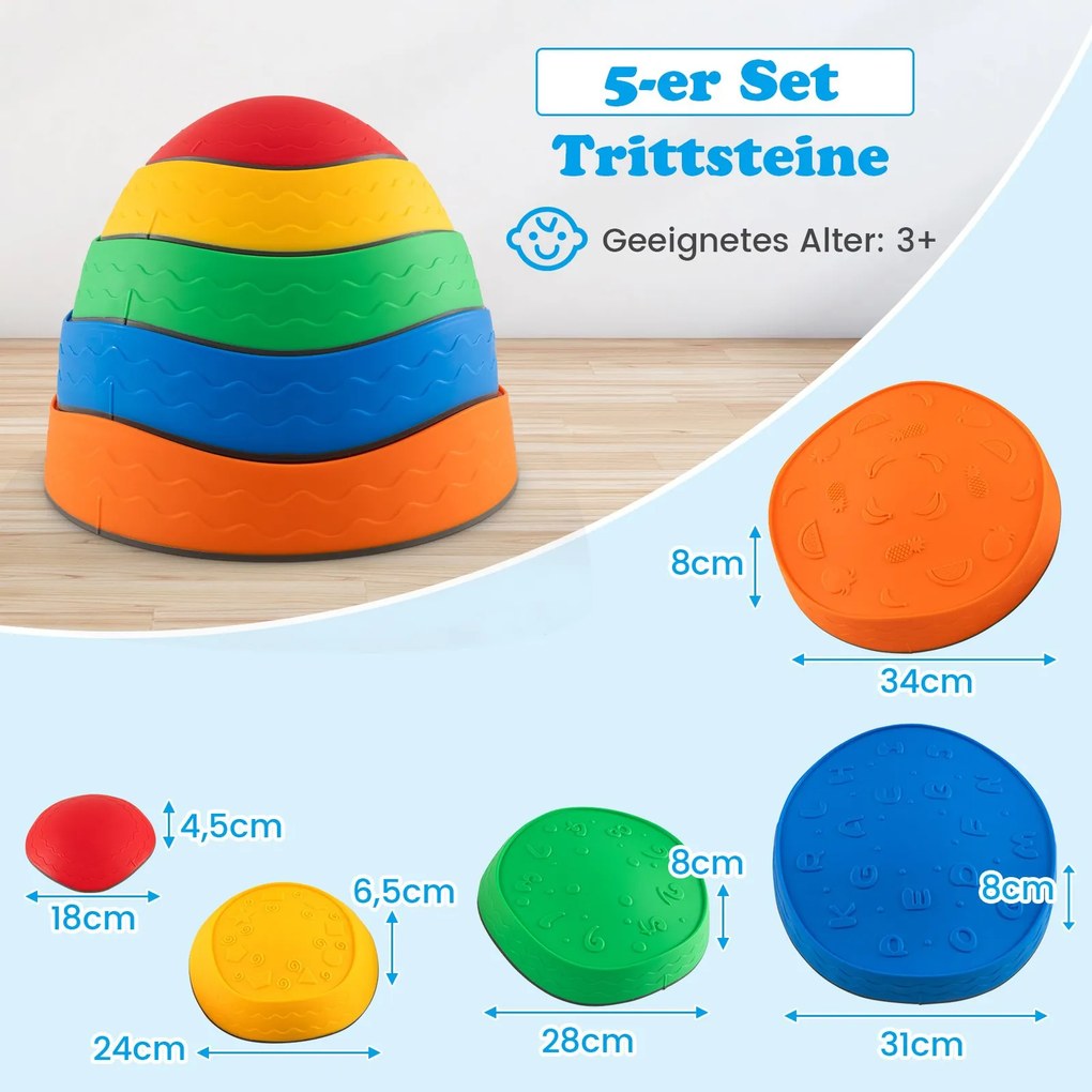 Pedras de Equilíbrio de 5 Peças para Crianças para Interior e Exterior com Superfície Antiderrapante para Crianças com Mais de 3 Anos Multicoloridas