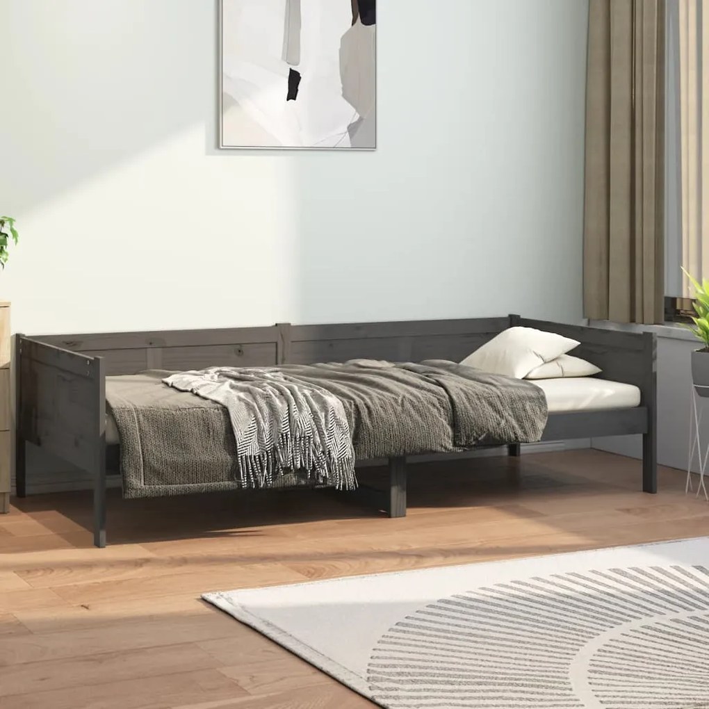 vidaXL Sofá-cama 90x190 cm madeira de pinho maciça cinzento