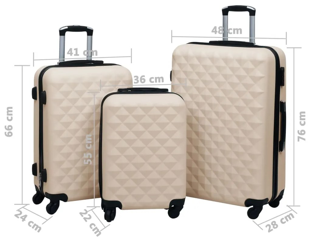 Conjunto de tróleis estojo rígido 3 pcs ABS dourado