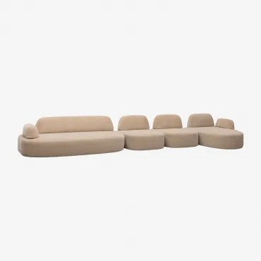 Sofá Modular Chaise Longue Direito De 4 Peças Com Módulo De Canto Estofado Giorgia Chenille Castanho Areia Claro - Sklum