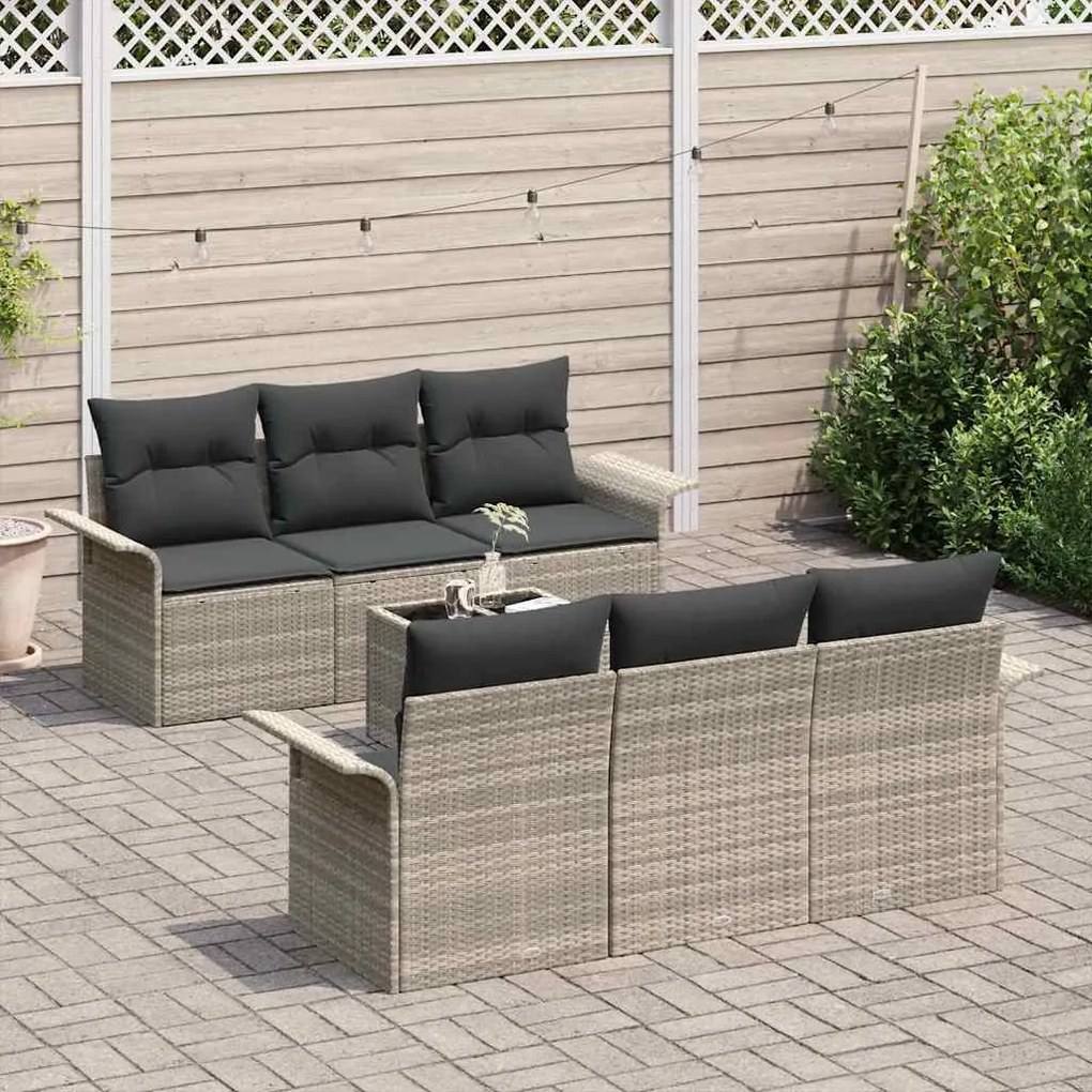 Conjunto de Sofá de Jardim com 7 Peças e Almofadas Cinza Claro em Ratt