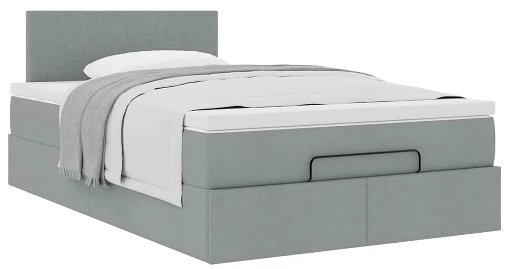 Cama otomana com colchão 120x190 cm tecido cinzento claro