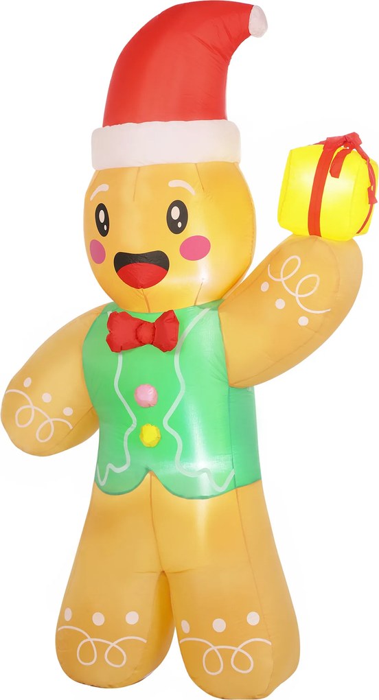 Boneco de Gengibre Insuflável de Natal, 135 x 60 x 250 cm, Iluminação LED, Multicolor