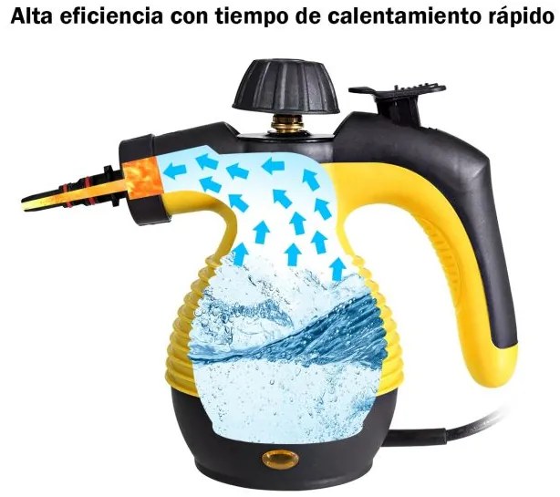 Máquina de limpeza a vapor portátil com 9 acessórios e design seguro sem produtos químicos para casa e carro Amarelo