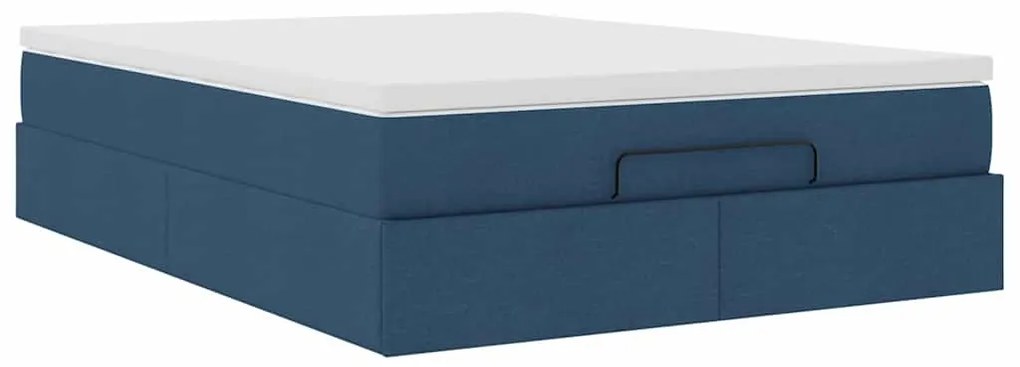 Estrutura de cama otomana com colchão tecido azul 140x200cm