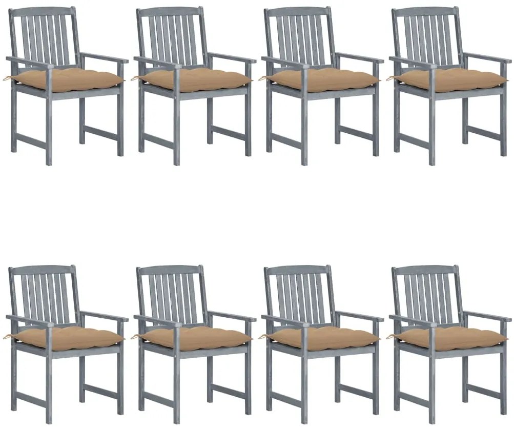Cadeiras de jardim c/ almofadões 8 pcs acácia maciça cinzento