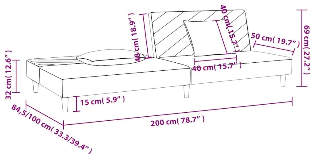 Sofá-cama 2 lugares com duas almofadas tecido castanho
